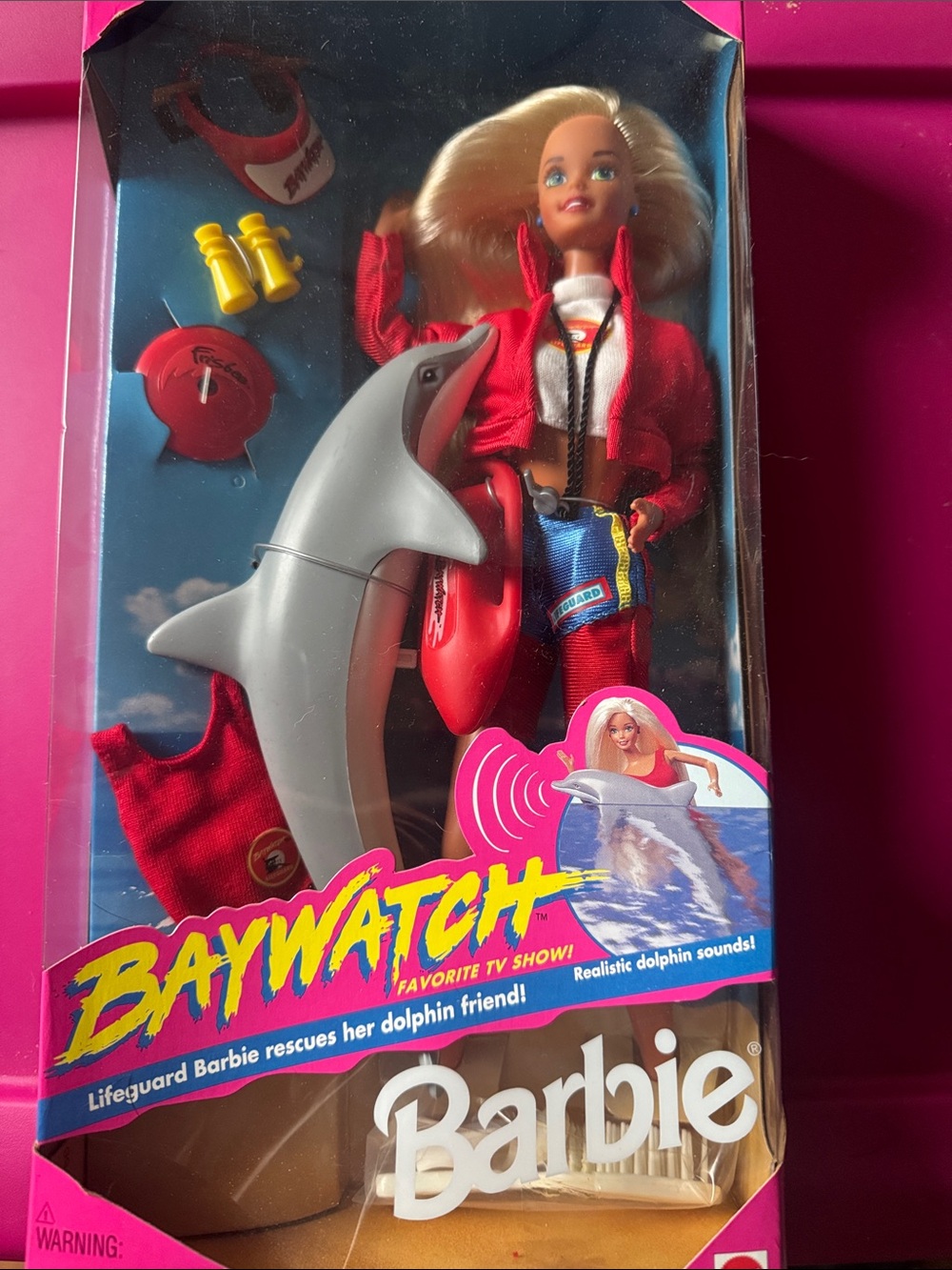Barbie Baywatch Doll in Red Lifeguard Outfit with Gray Dolphin
